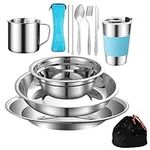 MOUFIER Outdoor Camping Cutlery Set Stainless Steel Utensils for 1-2 Person Camping Tableware Mess Kit Complete Dinnerware Set 12 in 1 Flatware Kit with Mesh Bag for Camping, Backpacking, Hiking