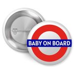 EMUWORKS Baby On Board Badges - London Underground Logo Design, Medium Size Pin Button Badge 2.32 in 59 mm, Baby Announcement In Style