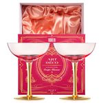 The Wine Savant Colored Coupe Art Deco Glasses, Gold | Set of 2 | 12 oz Classic Cocktail Glassware for Champagne, Martini, Manhattan, Sidecar, Crystal Speakeasy Style Goblets Stems, Vintage Pink, Rose, Blush, TWS-GLSW-CHA-COUP-GLD-PNK-2