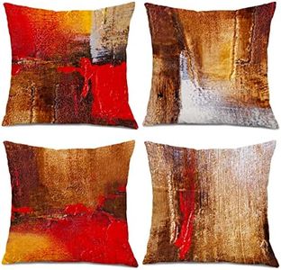 Vintage Abstract Red and Brown Messy Rust Painting Decorative Throw Pillow Cover Cushion Case for Fashion Housewarming Gifts, Home Sofa Bed Couch Impressionist Graffiti Decor 18 x18 Inch Set of 4