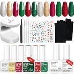 Saviland Metal Chrome Nail Polish Set - Nail Polish Quick Dry Vegan Cruelty-free Easy To Apply Ideal Gift, 12 Color Saviland Gel Nail Polish Kit with U V Lamp: 6 Colours Christmas Ge Polish