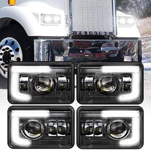 BICYACO DOT 120W 4x6 Inch LED Headlights DRL Rectangular Replacement H4651 H4652 H4656 H4666 H6545 Compatible with Peterbilt Kenworth Freightinger Ford Probe Oldsmobile Cutlass(4 PCS)