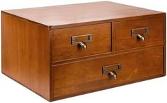Vintage Desktop Apothecary Cabinet with 3 Drawers - Solid Wood Medicine Cabinet for Tabletop - Rustic Card Catalog Drawers with Label Holders - Desktop Chest Drawer for Storage and Organization
