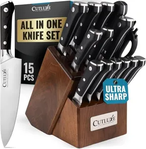 Cutluxe 15-Piece Knife Block Set – Kitchen Knife Set, Professional Chef Knife Set with Block, Ultra Sharp High Carbon German Stainless Steel, Full Tang, Walnut Wood Block – Artisan Series