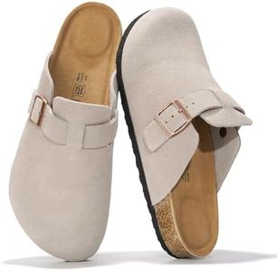 Project Cloud Mens Clogs - Full Grain Genuine Leather Memory Foam Clogs for Men Arch Support Cork Footbed - Non Slip Platform Mules (Brooklyn, GREYSUEDE,9.5)