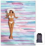 Sunlit Silky Soft 106"x81" Sand Proof Beach Blanket Sand Proof Mat with Corner Pocket and Mesh Bag for Beach Party, Travel, Camping and Outdoor Music Festival, Watercolor Painting Macaron Blue