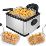 Secura 4 Liters / 17-Cup Stainless-Steel 1700-Watt Electric Deep Fryer with Timer Free Extra Odor Filter, Triple Basket, 4.5 Quarts, Silver
