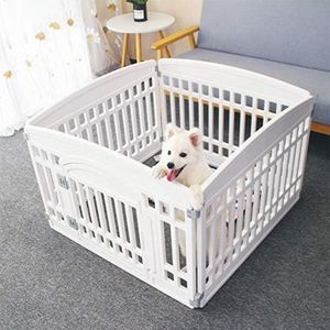 Pet Playpen for Dogs Heavy Plastic Puppy Exercise Pen Small Pets Fence Puppies Folding Cage 4 Panels for Puppies and Small Dogs House White (33.5x33.5 Inches)