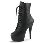 Roimaash Women Fancy Platform 15CM Pole Dance Ankle Boots Peep Toe Stiletto Heels Lace up Bootie Zipper Evening Prom Shoes Patent Black-PU Plus Size 36