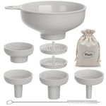 Pisol Wide Mouth Versatile Funnel, Canning Funnels for Kitchen Use, Food Grade Plastic Cooking Funnel Set with 4 Size Spouts and 2 Strainers for Filling Different Bottles and Bags, Grey