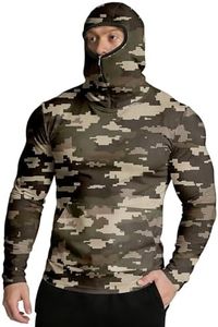 Hooded Sun Shirts for Men - Fishing Hoodies for Men with Hood & Face Mask & Thumb Hole Camouflage Print Long Sleeve UV Protection Shirt Men Breathable Rash Guard Shirt - Hiking,Fishing,Camping,Travel