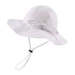 Zsedrut Bow Baby Girls Cotton Hat Summer Sun Cap Infant Toddler Wide Brim Girl Beach Hat (White Bow, 17.3"(0-3 Months))