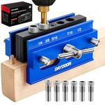 DAYDOOR Self Centering Doweling Jig, Adjustable Width Dowel Jig Kit, Accurate Woodworking Drill Jig for Straight Holes with 6 Bushings and 3 Drill Bits(Blue)