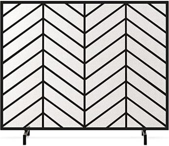 Best Choice Products 38x31in Single Panel Handcrafted Wrought Iron Mesh Chevron Fireplace Screen, Fire Spark Guard for Living Room, Bedroom Décor w/Distressed Antique Finish - Satin Black