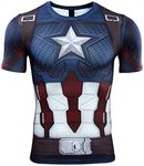 HIMIC E77C 3D Super Hero Close-Fitting Quick-Drying Elastic Sport Cosplay T-Shirt, Captain Short Sleeve 5, X-Large