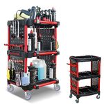 3 Tier Tool Trolley, Heavy Duty Workshop Cart, 200KG Load Capacity Car Washing Service Cart on Wheels, Car Beauty/Wash/Wax Trolley, Utility Rolling Cart for Garage, Warehouse, DIY Storage Service