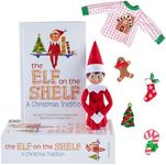 Elf On The Shelf Boy with Customizable Christmas Sweater Set - Blue Eyed Boy Elf w Book, Sweater, and Five Festive Holiday Outfit Decorations