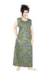Satyam Nighties Women's Cotton Print Floor Length Nighty with Pocket (SSSP163_P_Green_XL)