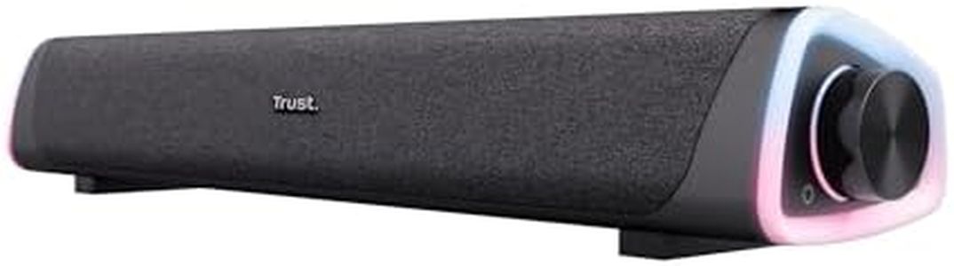 Trust Liro Barra de Sonido PC 12W, Soundbar Estéreo con Iluminación LED RGB, Conexión Audio 3,5 mm, Altavoces PC Alimentación USB, Altavoz PC Ordenador Portátil Tablet Smartphone TV, Negro