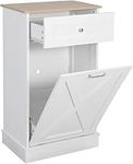 Tilt Out Trash Cabinet-Free Standing Kitchen Waste Bin-Wooden Recycling Trash Cabinet with Drawer-White