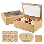 12Pcs Cookie Cake Boxes with Window, Bakery Paper Candy Party Empty Gift Packing Boxes, 8.67* 5.9* 2.75in Cupcake Carriers Boxes, with Packaging Stickers and Ribbons for Dessert, Muffins, Pies