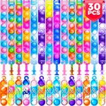 30 Pcs Fidget Toys Pack Party Bag Fillers, 15 x Pop Bracelet It & 15 x Poppet Keyring, Pinata Christmas Eve Box Stocking Fillers Kids Hen Party Favours Xmas Gifts Sensory Toys for Girls Boys