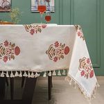 Urban Space 100% Cotton Dining Table Cover Square Table Cover, Printed Cotton Table Cloth for Center Table with Boho Tassels, 54" x 54" - Square TC Liberty Maroon