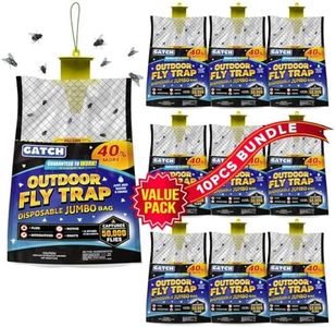 JUMBO Outdoor Fly Trap Bags (10 Pack), Disposable, Hanging Fly Catcher with Bait, Outdoor Use Fly Hunter Repellent Control Catcher Killer, Flies Trap for Barn, Farm, Mosquito, Bugs, Gnats, Flies