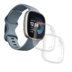 [2 Pcs] Case for Fitbit Versa 4 / Sense 2 Screen Protector Full Coverage Protective Bumper Soft TPU Cover Accessories - [Clear+Clear]
