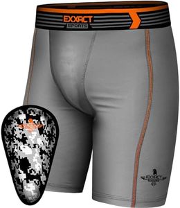 Exxact Sports Mens Compression Shorts with Soft Athletic Cup for Baseball Football Hockey, Mens Cup Underwear with Cup - (AS, Gray)