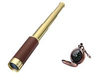 Laupha Retro Pirate Telescope Zoomable 25x30 Pocket Monocular Portable Collapsible BAK-4 Lens Captain Jack's Spyglass Handheld Telescope Vintage Telescope for Kids