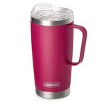 koodee Insulated Tumblers with Handle, 20 oz Stainless Steel Vacuum Camping Mug Travel Coffee Tumbler with Splash-Proof Lid and Straw (Fuchsia Red)