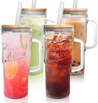 ANOTION Glass Cups with Lids and Straws - 24oz Tumbler with Handle Coffee Cups Glass Straws Glasses Mason Jar Cups Drinking Set Kitchen Essentials Coffee Bar Accessories House Warming Gifts New Home