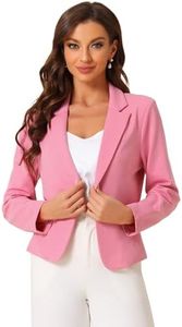 Allegra K Business Blazer for Women's Open Front Office Casual Work Crop Suit Jacket Dark Pink X-Small