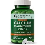 Carbamide Forte Veg Calcium And Vitamin D3 Tablets | Calcium Tablets for Women & Men | Calcium Magnesium Zinc Supplement With Vitamin D3 + K2 MK7 To Support Bones health , Joints & Immunity - 60 Tablets