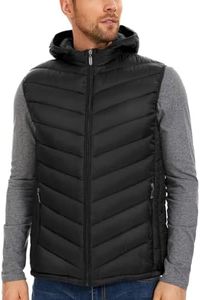 YKR Mens Puffer Vest Lightweight Winter Hooded Puffy Outerwear Vests Quilted Gilet with Pockets, Black, Medium