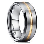 King Will Duo Mens 8mm Tungsten Carbide Ring Gold Plated Intermediate Groove Matte Brushed Finish Wedding Band 14