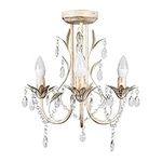 MiniSun Traditional Style Distressed Gold/Cream Shabby Chic 3 Way Ceiling Light Chandelier Fitting with Decorative Clear Acrylic Jewel Beads