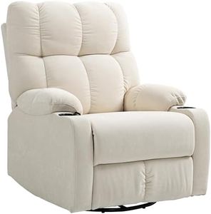 HOMCOM Relaxsessel Fernsehsessel mit Liegefunktion, Schaukelfunktion, Drehbar TV-Sessel mit Fußstütze, Taschenfederkern und Becherhalter, für Wohnzimmer, Beige