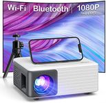 Mini Projector with WiFi Bluetooth, AKIYO Portable Projector Full HD 1080P Support with Tripod, Phone Projector for Home Theater, Video Projector Compatible with iOS/Android/HDMI/USB/Fire Stick/PS5