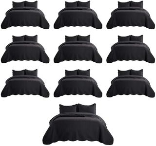 MOONLIGHT20015 Queen Quilt Bedding Set (90" x 96") - Bulk Pack of 10 Wholesale for Hotels, Guest Bedroom & Airbnbs - Lightweight Microfiber Reversible Embossed Quilts Bedspreads (Black)