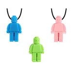 ULVBABI Silicone Chewing Teether Necklace (3 Pack), Robot Shape Chewelry Pendant for Adult & Small Baby to Wear, Soft Sensory Nursing Tools for Autism, ADHD, and Teething Kids (Blue & Green & Pink)