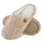 EverFoams Women's Mule Slippers Comfy Warm Shearling Lightweight Breathable Memory Foam Anti-Slip House Shoes Khaki,5-6 UK