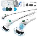 BARZO Electric Spin Scrubber with 8 Replaceable Brush Heads & Cleaning Brush, Upgraded Battery Power Scrubber, Shower Scrubber with Long Handle for Cleaning Tile, Window, Floor, Tub, Car