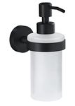 tesa MOON BLACK Soap Dispenser, matt black, satin glass pump dispenser, 200 ml - for industrial style and modern bathrooms - no drilling required, incl. adhesive solution - 171 mm x 70 mm x 119 mm