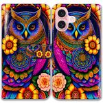 Bcov Case For iPhone 16,Colorful Owl Mandala Flower Leather Flip Phone Case Wallet Cover with Card Slot Holder Kickstand Case For Apple iPhone 16