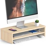 FITUEYES 2 Tiers Monitor Riser Stand - 21.3'' Large Computer Laptop Stand with Keyboard Storage Space, Desk Accessories, Home Office Supplies Oak DT205401WO