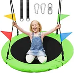 Odoland 40 inch Kids Saucer Tree Swing, Large Outdoor Chidren Round Rope Swing Installed on Tree and Backyard, 900D Waterproof Oxford Flying Saucer Platform Swing Great for 3 Kids or 1 Adult Green