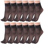 ZIHUA 12 Pairs Nylon Pop Socks for Women Ankle High, 15 Denier Reinforced Toes Sheer Socks Women, Gift Package (Black)