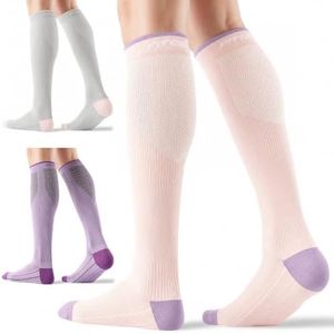 FITRELL 3 Pairs Compression Socks for Women and Men 20-30mmHg- Muscle Support Socks for Travel, Running, Nurse, Knee High, Mid-tone Gray/Amethyst Orchid/Tickled Pink, L/XL